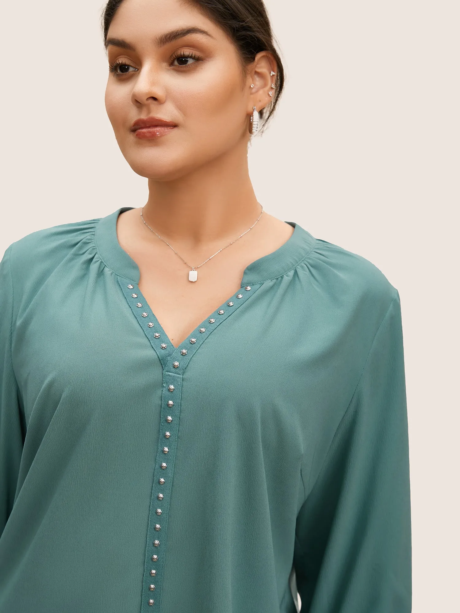 V Neck Woven Ribbon Lantern Sleeve Blouse sold by Bloomchic product image thumbnail 4