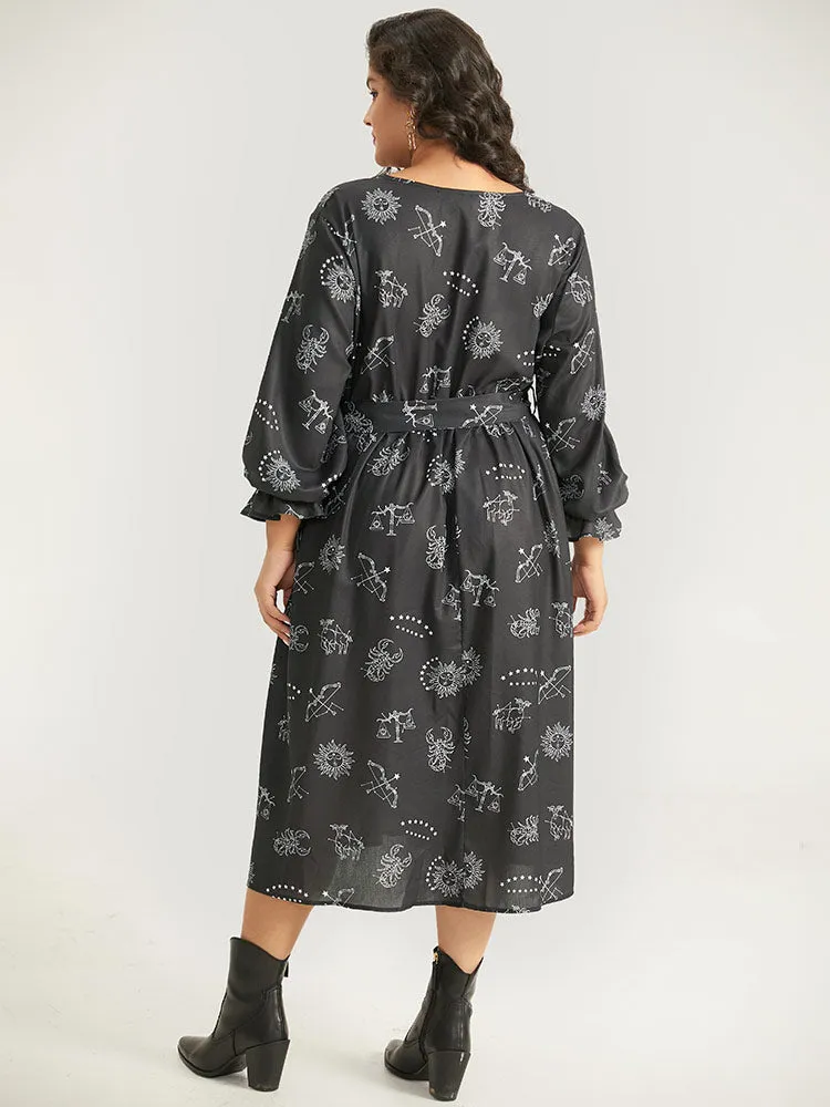 Halloween Print Belted Pocket Wrap Split Hem Dress sold by Bloomchic product image thumbnail 2