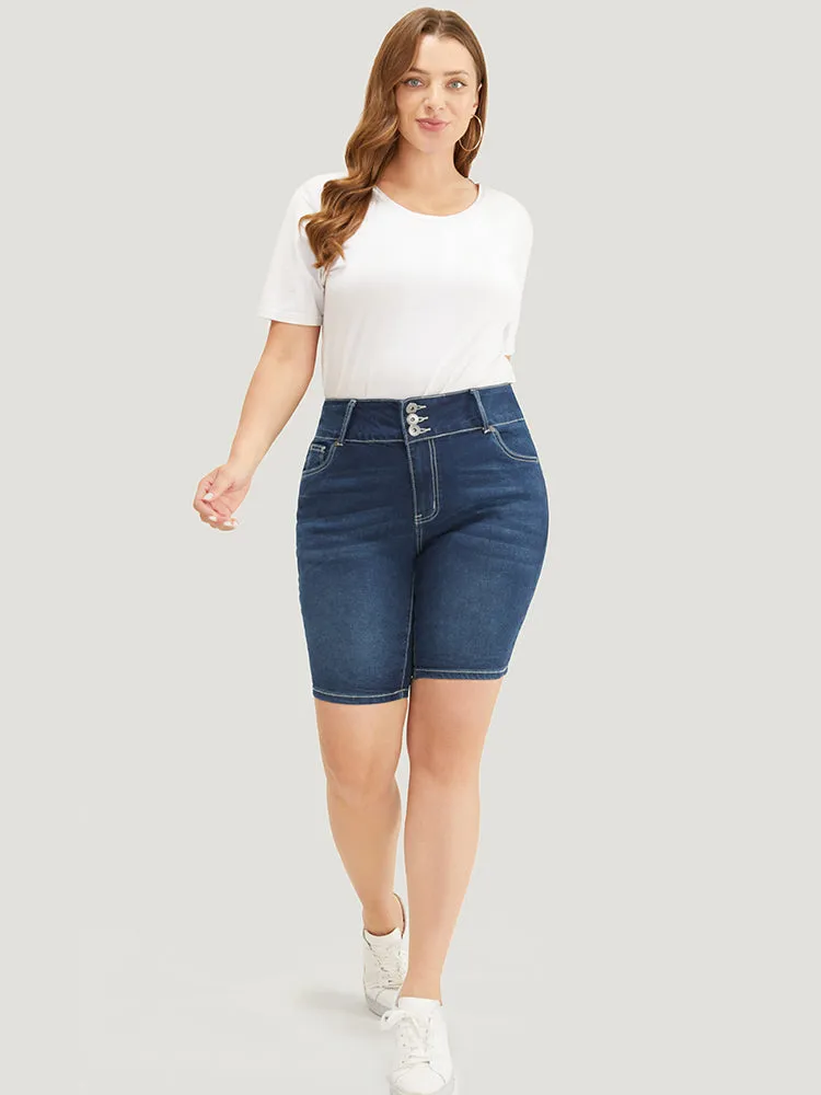 Slightly Stretchy High Rise Black Wash Denim Shorts sold by Bloomchic product image thumbnail 5