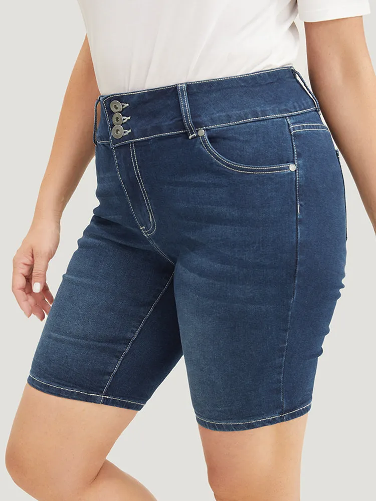 Slightly Stretchy High Rise Black Wash Denim Shorts sold by Bloomchic product image thumbnail 4