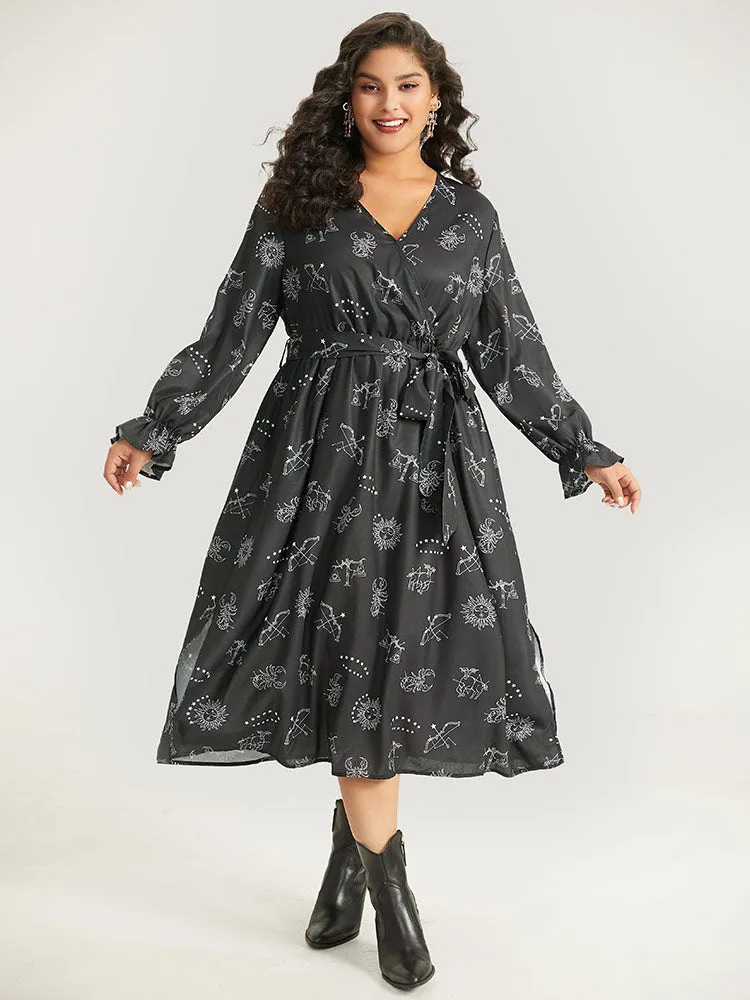 Halloween Print Belted Pocket Wrap Split Hem Dress sold by Bloomchic product image thumbnail 3