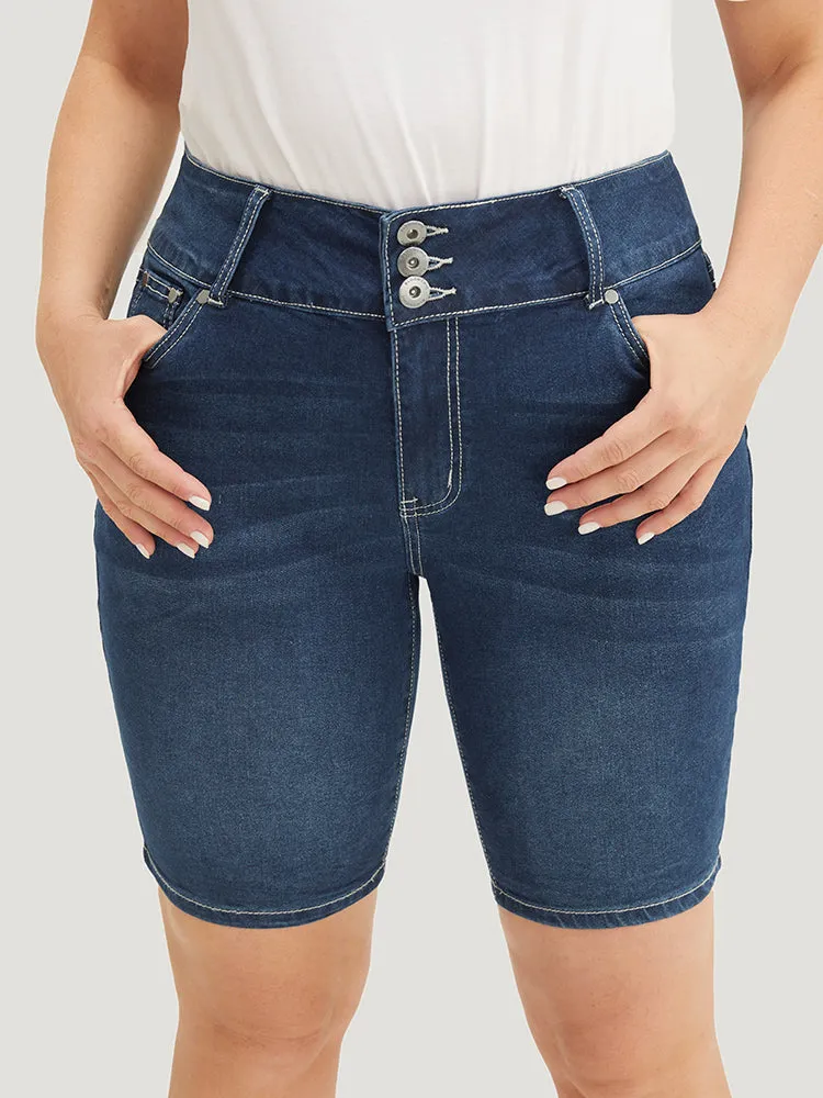 Slightly Stretchy High Rise Black Wash Denim Shorts sold by Bloomchic product image thumbnail 3