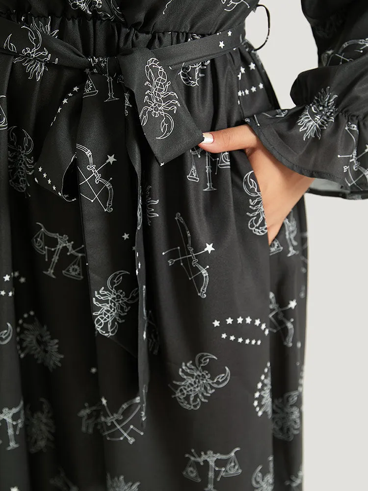 Halloween Print Belted Pocket Wrap Split Hem Dress sold by Bloomchic product image thumbnail 5