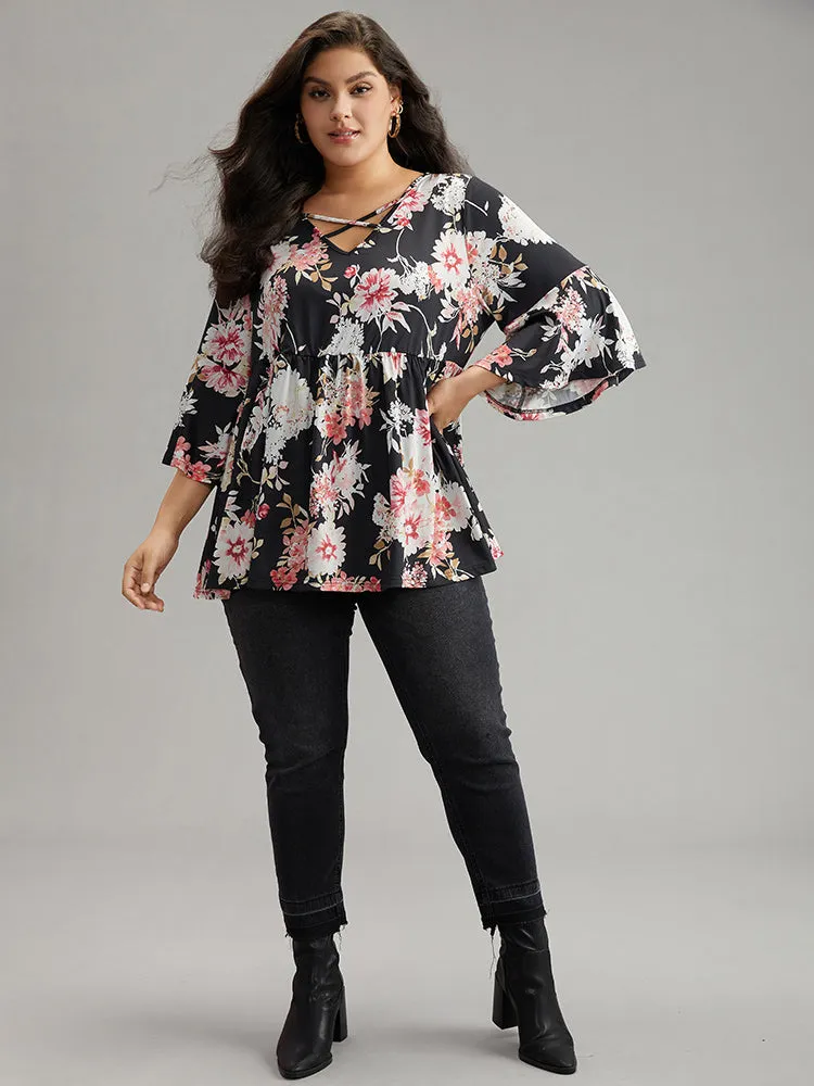 Floral Crisscross Ruffle Sleeve T-shirt sold by Bloomchic product image thumbnail 4