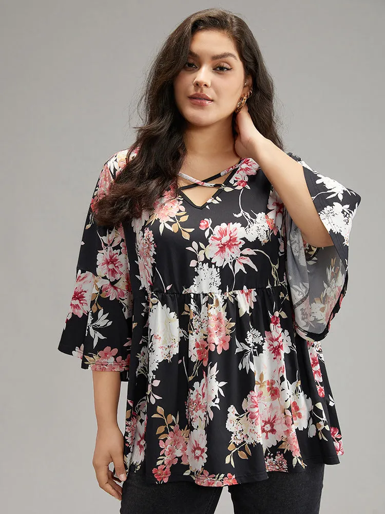 Floral Crisscross Ruffle Sleeve T-shirt sold by Bloomchic product image thumbnail 3