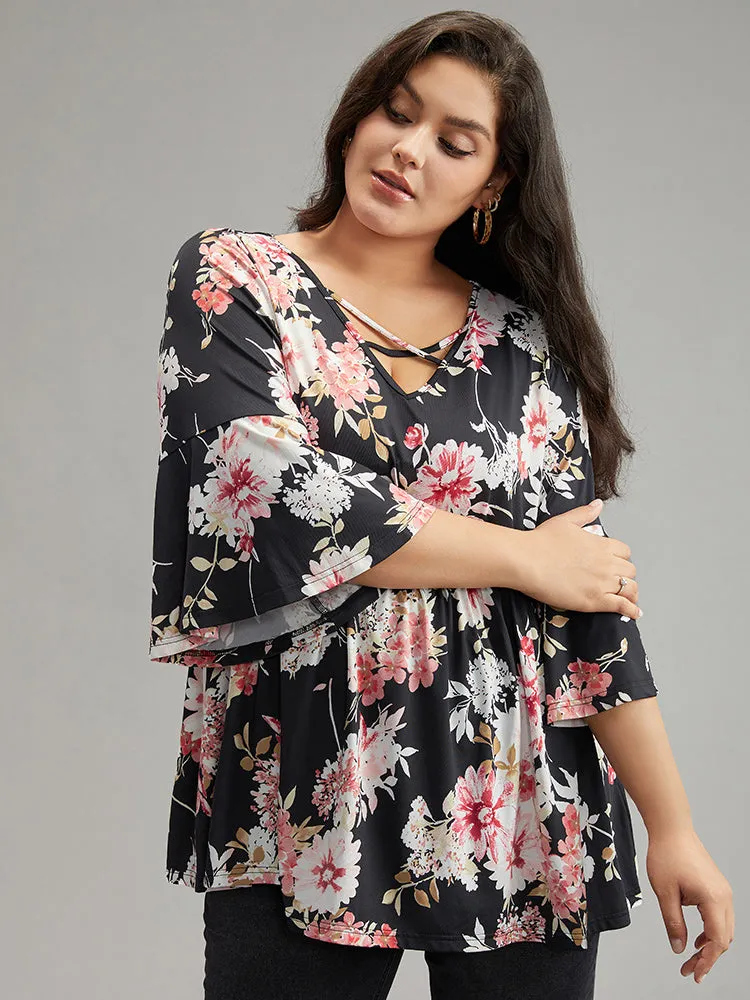 Floral Crisscross Ruffle Sleeve T-shirt sold by Bloomchic product image thumbnail 5