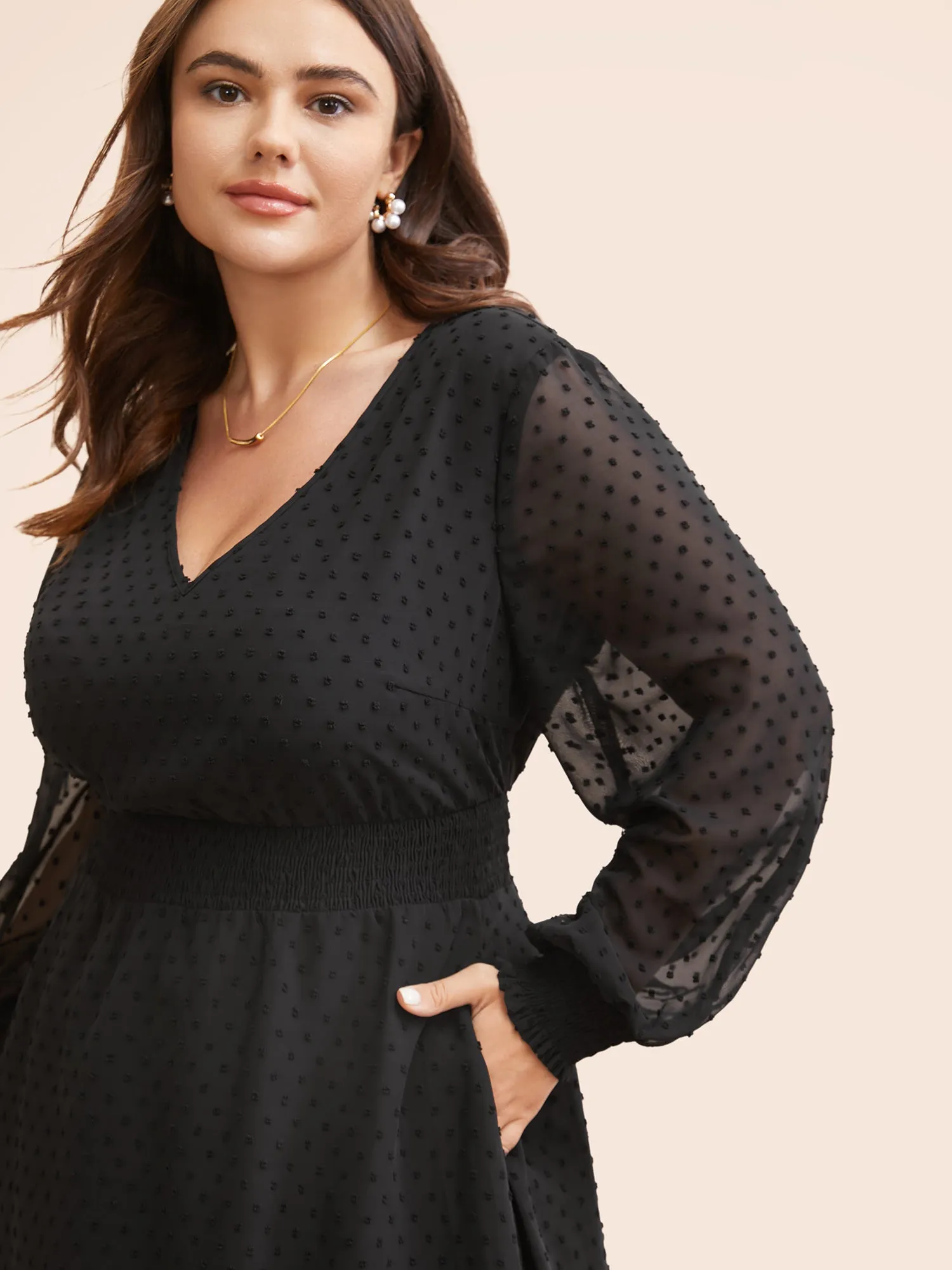 Polka Dot Pocket Mesh Shirred Dress sold by Bloomchic product image thumbnail 2