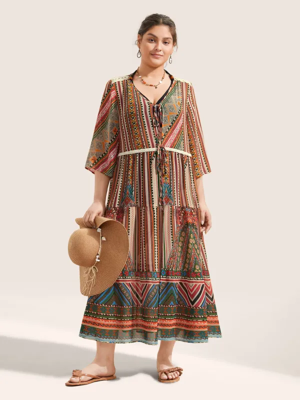 Bandana Lace Patchwork Pocket Ties Kimono sold by Bloomchic