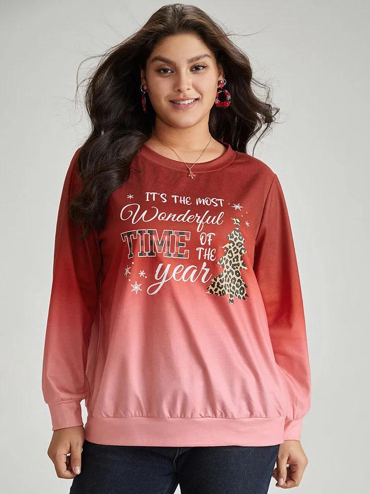 Christmas Ombre Leopard Round Neck Sweatshirt sold by Bloomchic