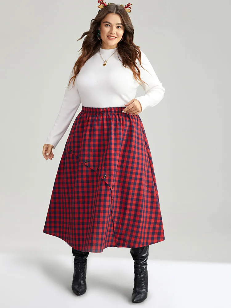 Gingham Pocket Elastic Waist Button Detail Skirt sold by Bloomchic product image thumbnail 2