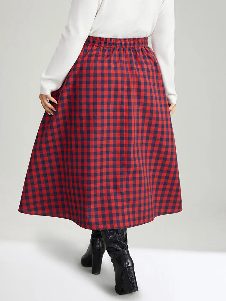 Gingham Pocket Elastic Waist Button Detail Skirt sold by Bloomchic product image thumbnail 4