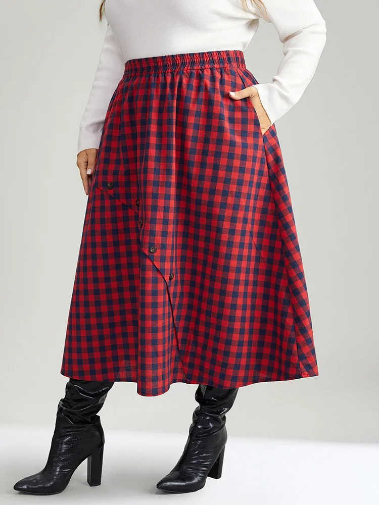 Gingham Pocket Elastic Waist Button Detail Skirt sold by Bloomchic product image thumbnail 3