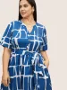 Geometric Print Notched Belted Button Up Dress sold by Bloomchic