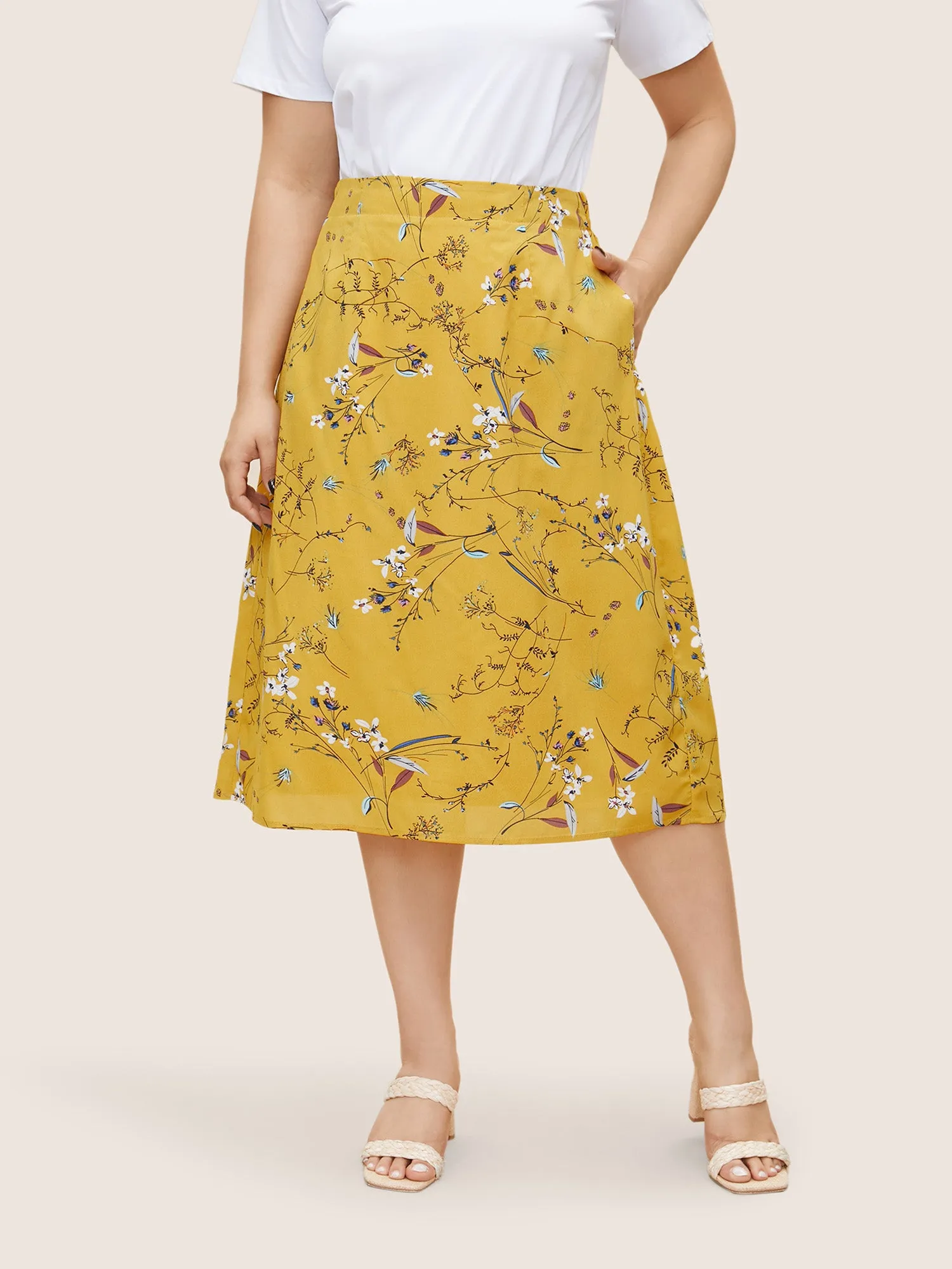 Plants Print Pocket Elastic Waist Cropped Skirt sold by Bloomchic