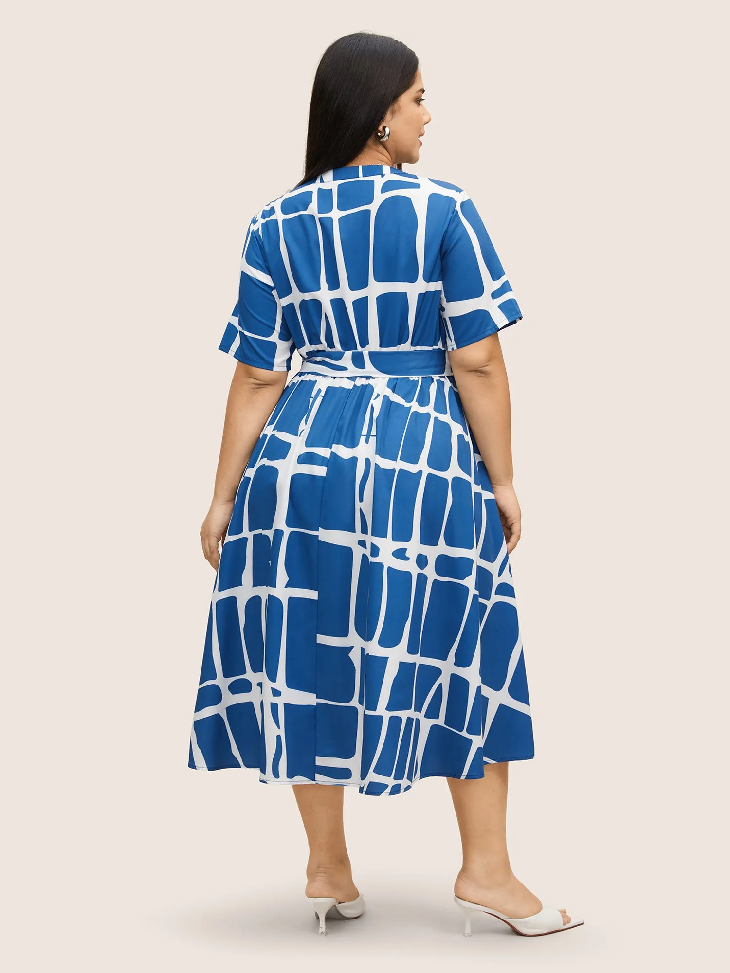 Geometric Print Notched Belted Button Up Dress sold by Bloomchic product image thumbnail 2