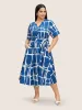Geometric Print Notched Belted Button Up Dress sold by Bloomchic