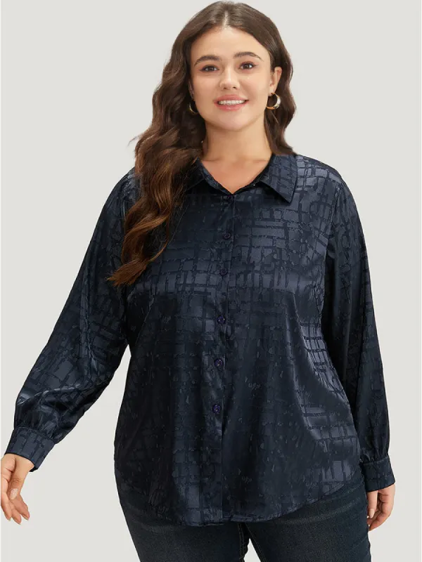Plisse Satin Button Up Curved Hem Blouse sold by Bloomchic