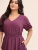 Plain V Neck Shirred Puff Sleeve Dress sold by Bloomchic
