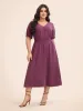 Plain V Neck Shirred Puff Sleeve Dress sold by Bloomchic