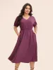 Plain V Neck Shirred Puff Sleeve Dress sold by Bloomchic