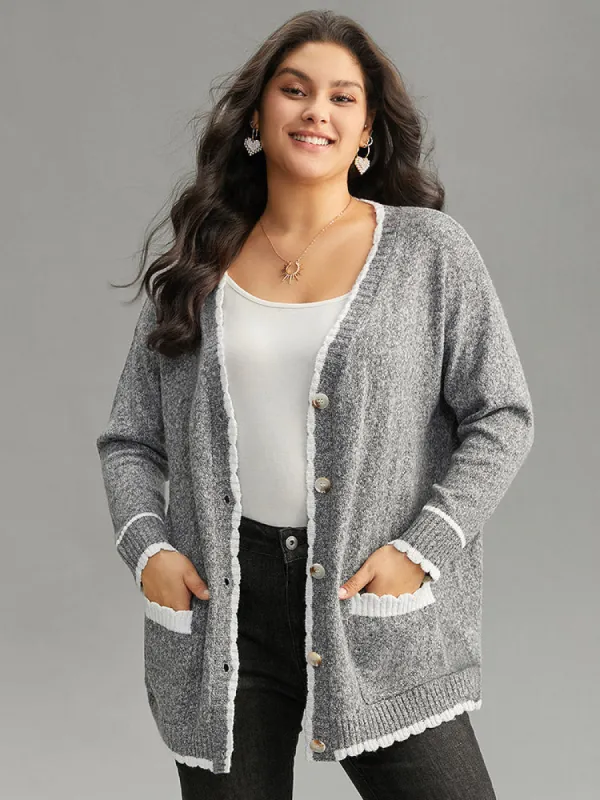 Heather Contrast Pocket Button Through Cardigan sold by Bloomchic