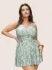 Ditsy Floral Halter Ruched Adjustable Straps Swim Dress sold by Bloomchic