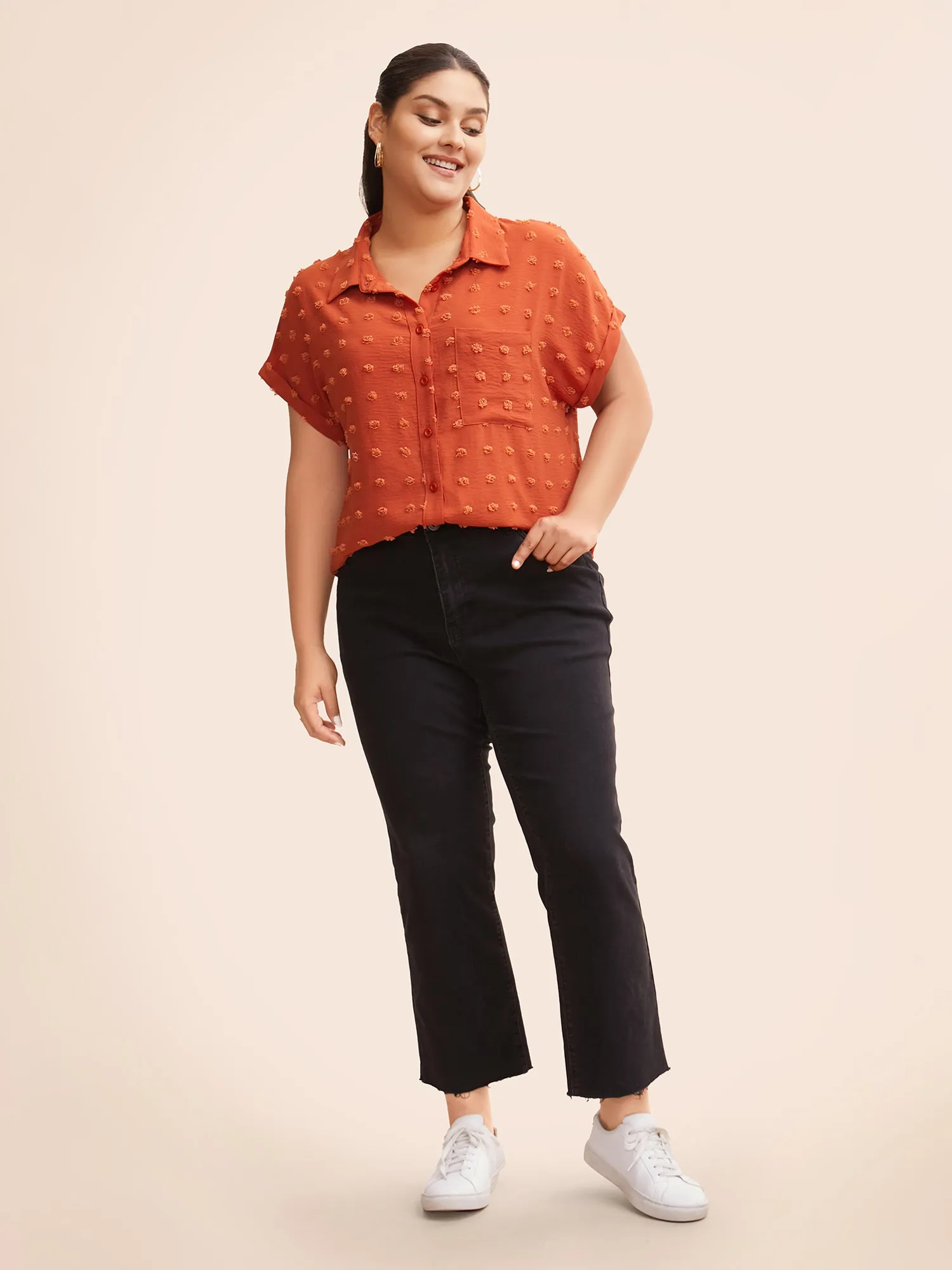 Jacquard Patch Pocket Dolman Sleeve Blouse sold by Bloomchic product image thumbnail 2