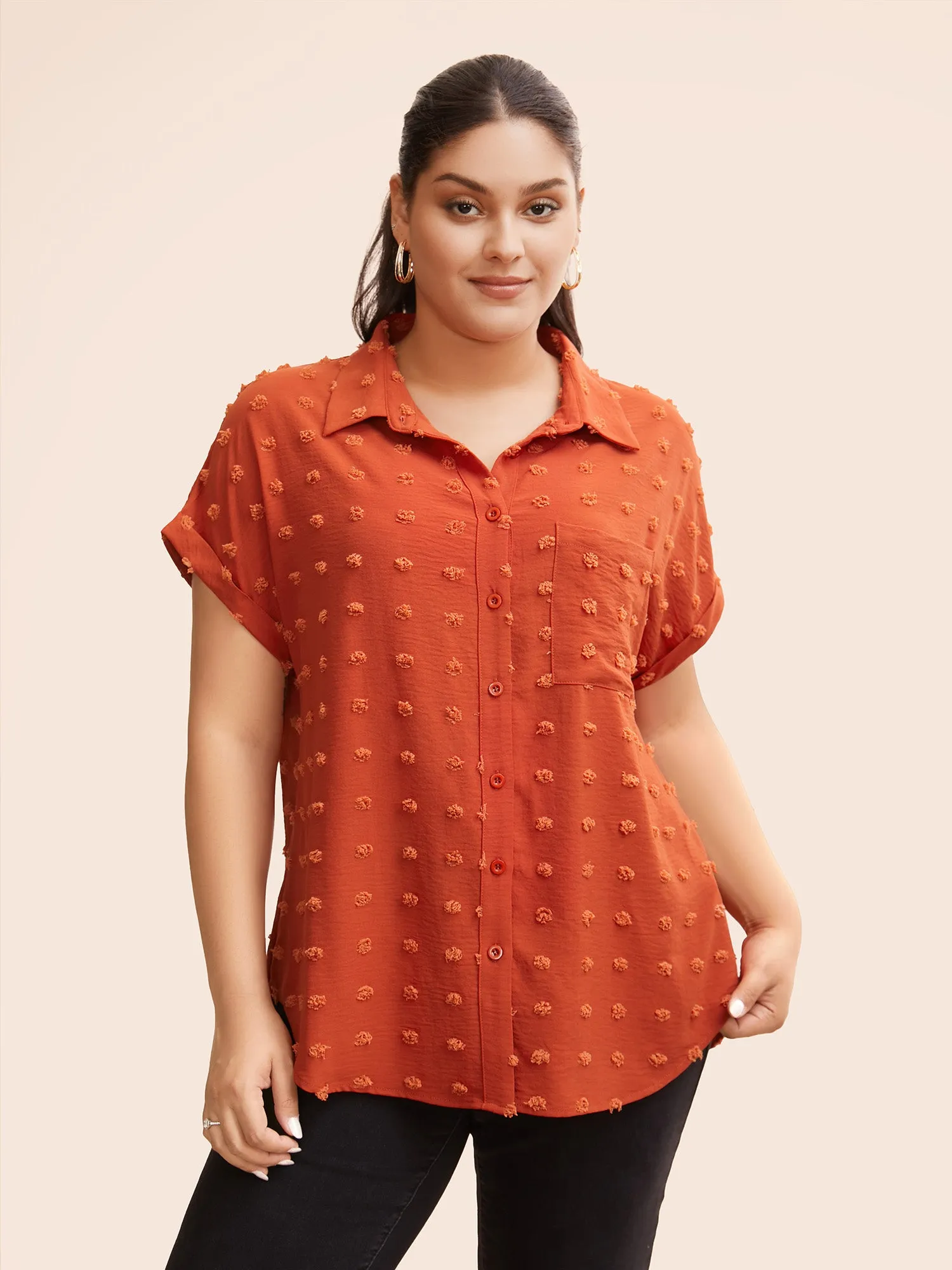 Jacquard Patch Pocket Dolman Sleeve Blouse sold by Bloomchic