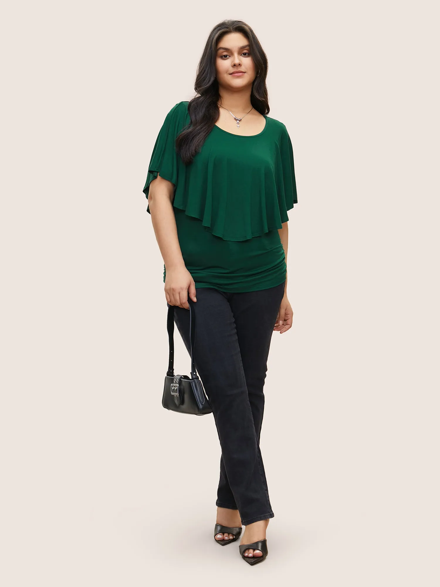 Solid Gathered Flutters Batwing Sleeve T-shirt sold by Bloomchic product image thumbnail 3