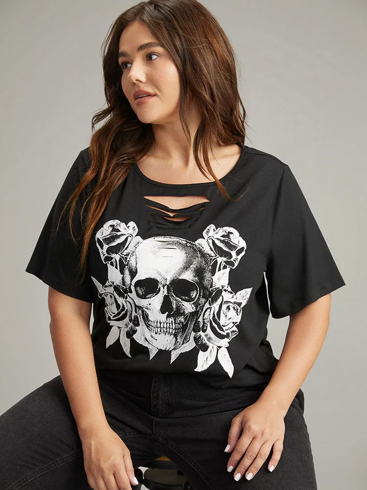 Halloween Skull Print Keyhole T-shirt sold by Bloomchic product image thumbnail 2
