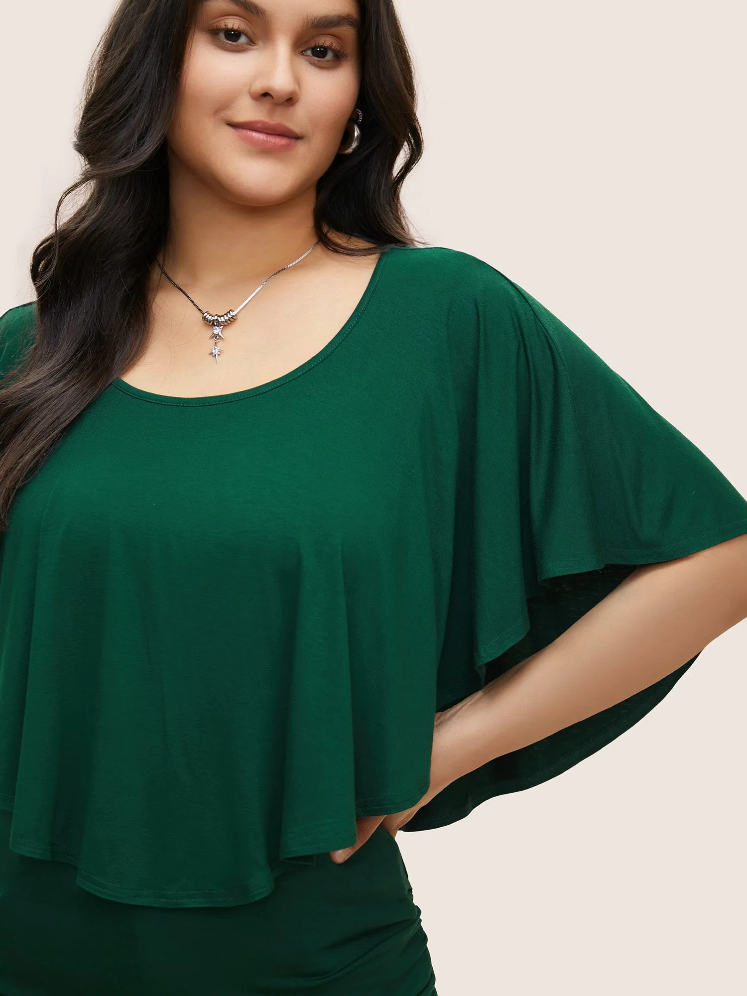 Solid Gathered Flutters Batwing Sleeve T-shirt sold by Bloomchic product image thumbnail 4