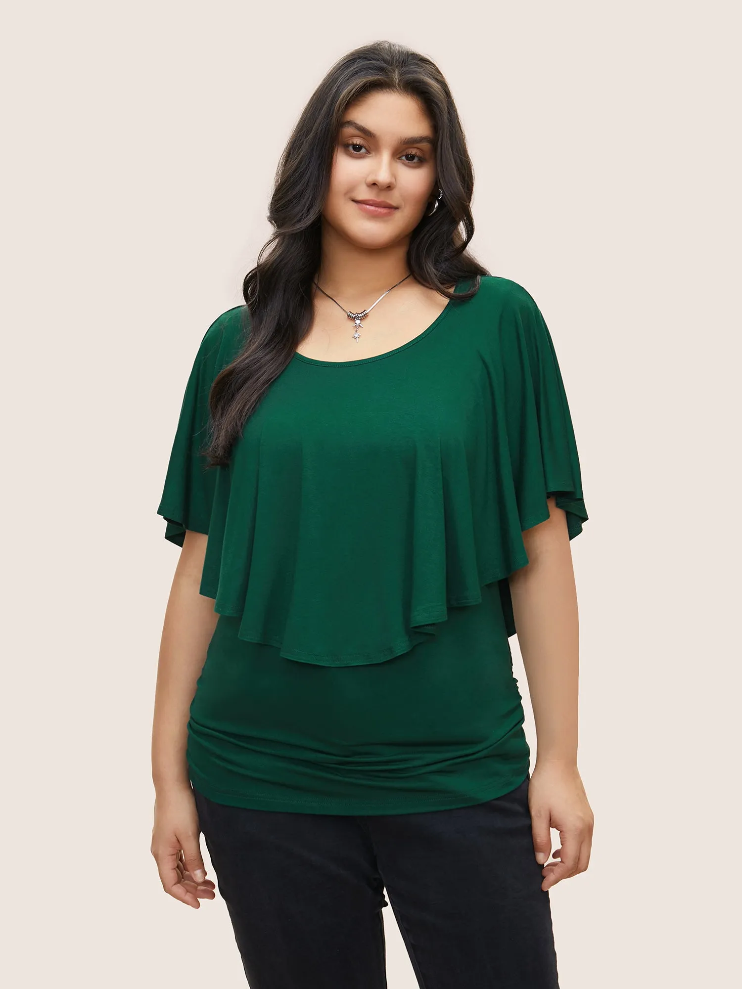 Solid Gathered Flutters Batwing Sleeve T-shirt sold by Bloomchic