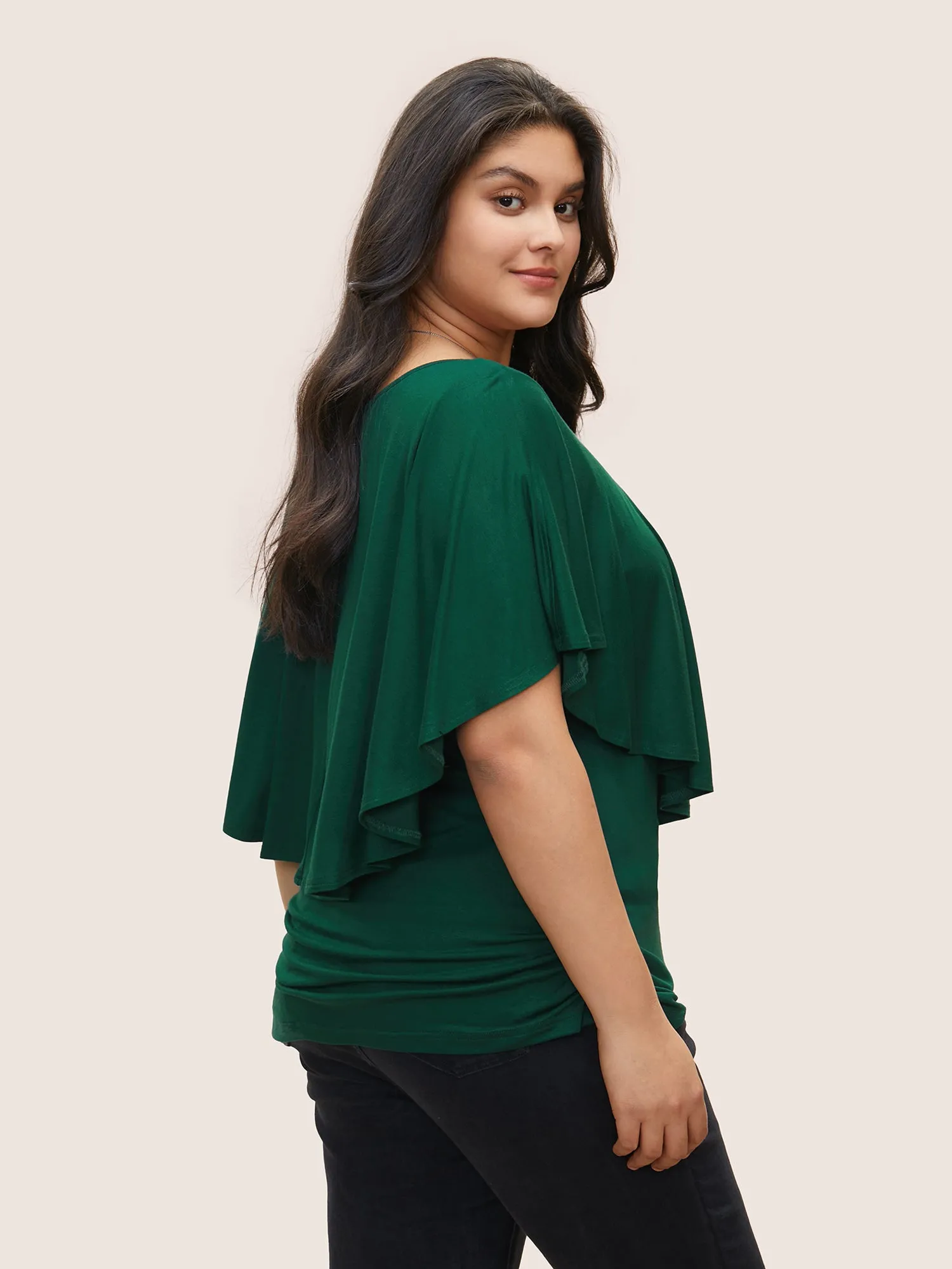 Solid Gathered Flutters Batwing Sleeve T-shirt sold by Bloomchic product image thumbnail 2