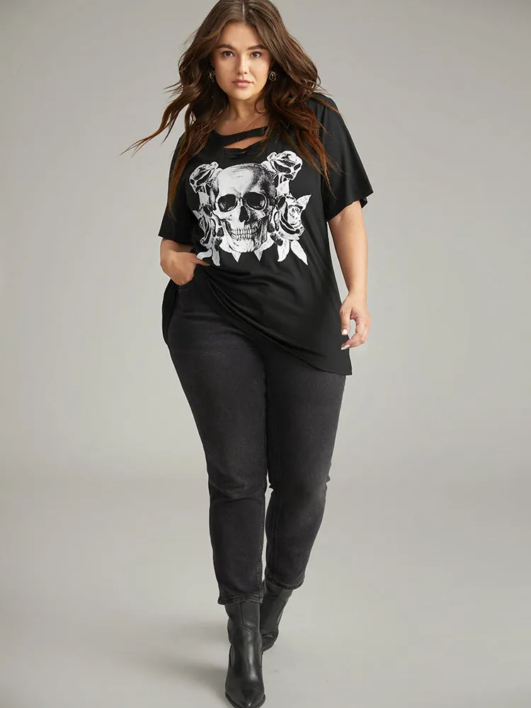 Halloween Skull Print Keyhole T-shirt sold by Bloomchic product image thumbnail 4