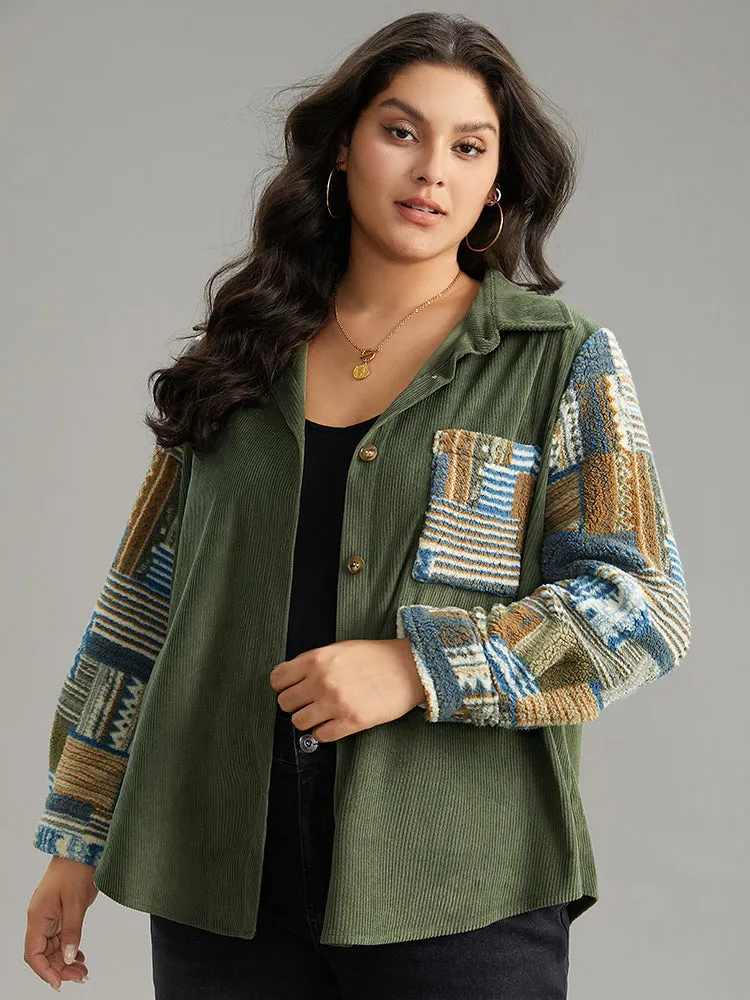 Textured Contrast Patchwork Button Through Jacket sold by Bloomchic