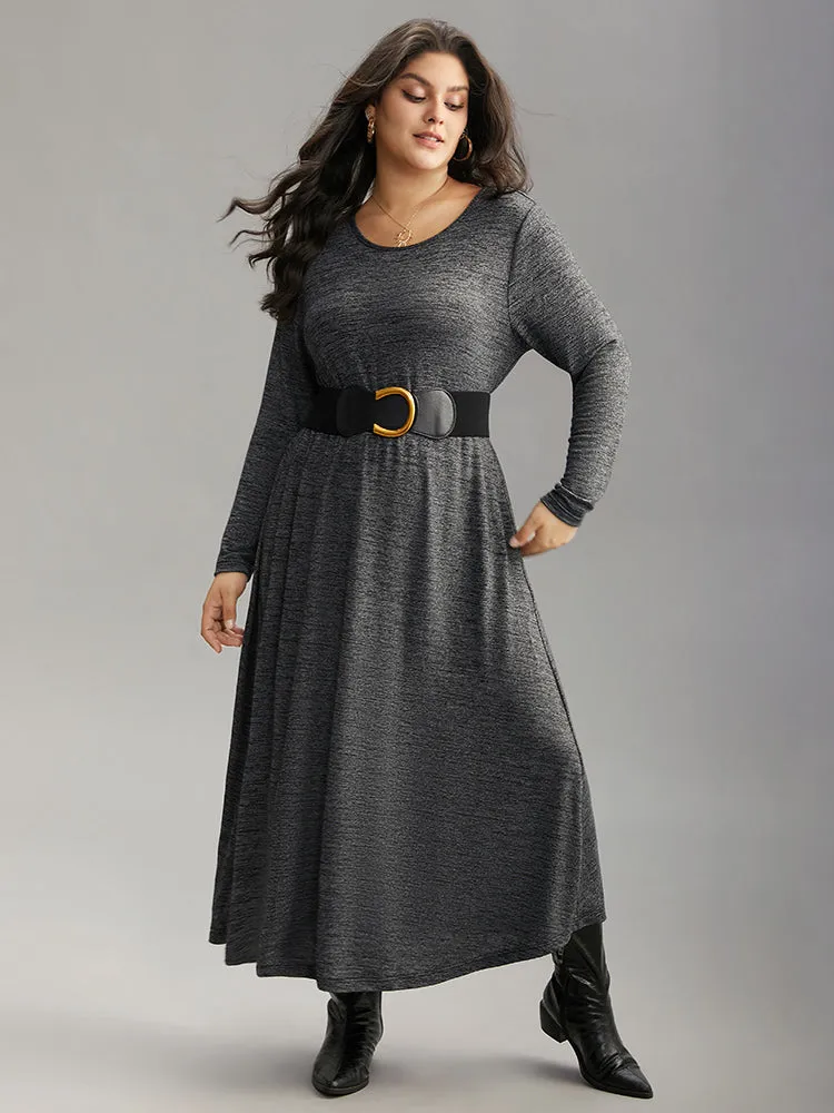 Plain Heather Metal Buckle Detail Dress With Belt sold by Bloomchic