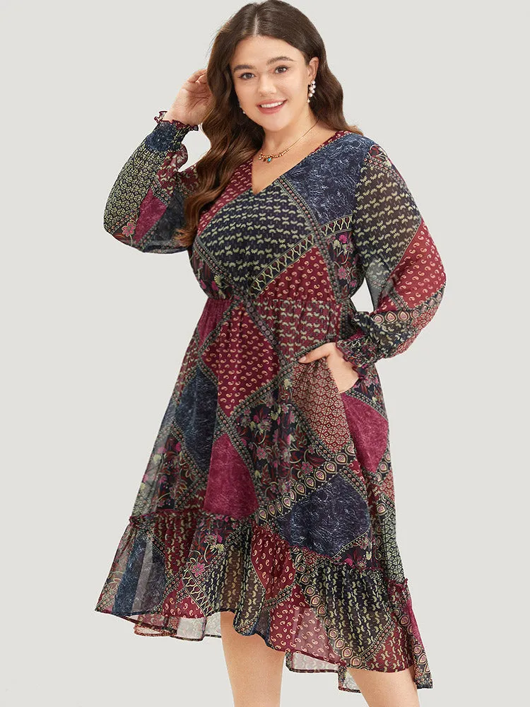 Bandana Print Shirred Flutter Hem Dress sold by Bloomchic product image thumbnail 4