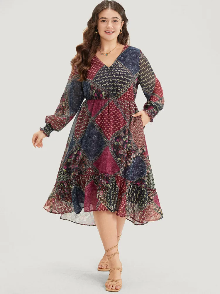 Bandana Print Shirred Flutter Hem Dress sold by Bloomchic