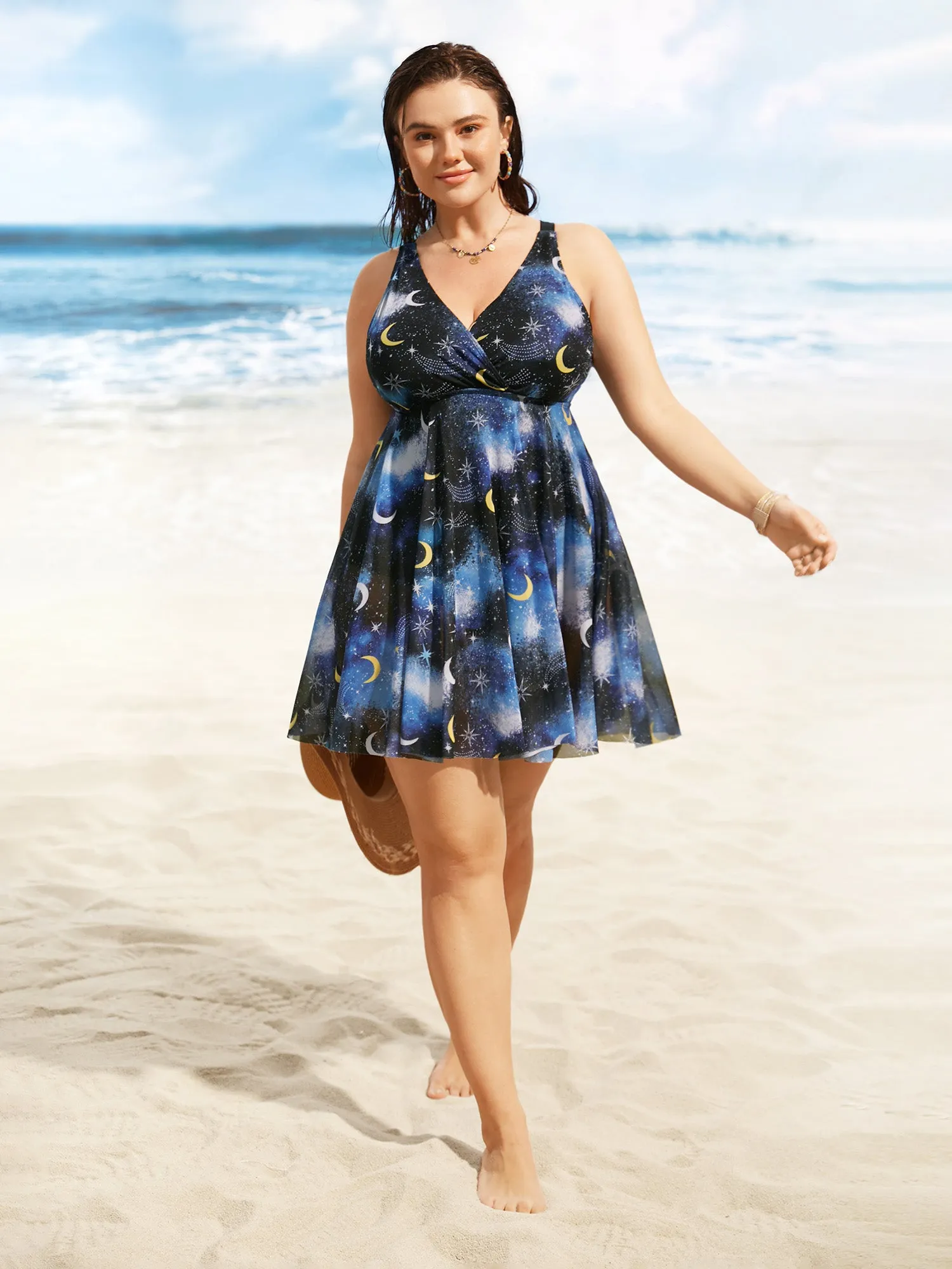 Overlap Collar Star & Moon Mesh Swim Dress sold by Bloomchic product image thumbnail 3