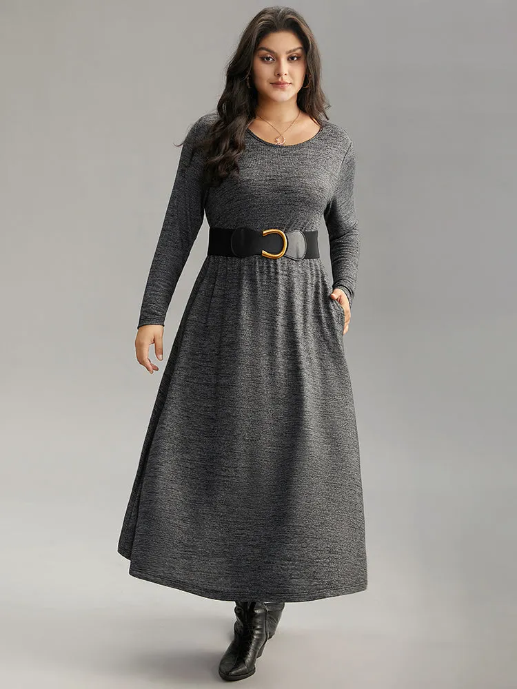 Plain Heather Metal Buckle Detail Dress With Belt sold by Bloomchic product image thumbnail 2