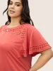 Solid Broderie Anglaise Flutter Sleeve T-shirt sold by Bloomchic