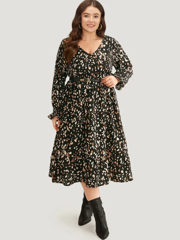 Allover Print Pocket Lantern Sleeve Dress sold by Bloomchic