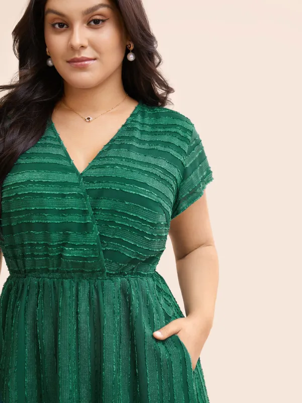 Overlap Collar Plain Textured Midi Dress sold by Bloomchic