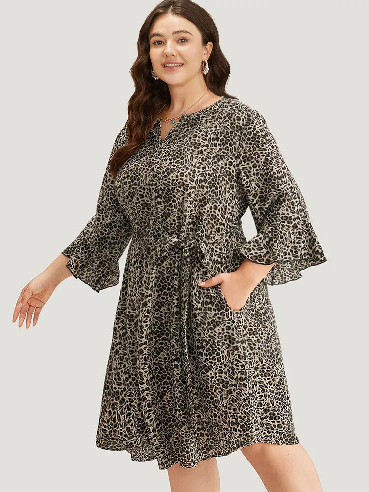 Leopard Print Belted Notched Pocket Dress sold by Bloomchic