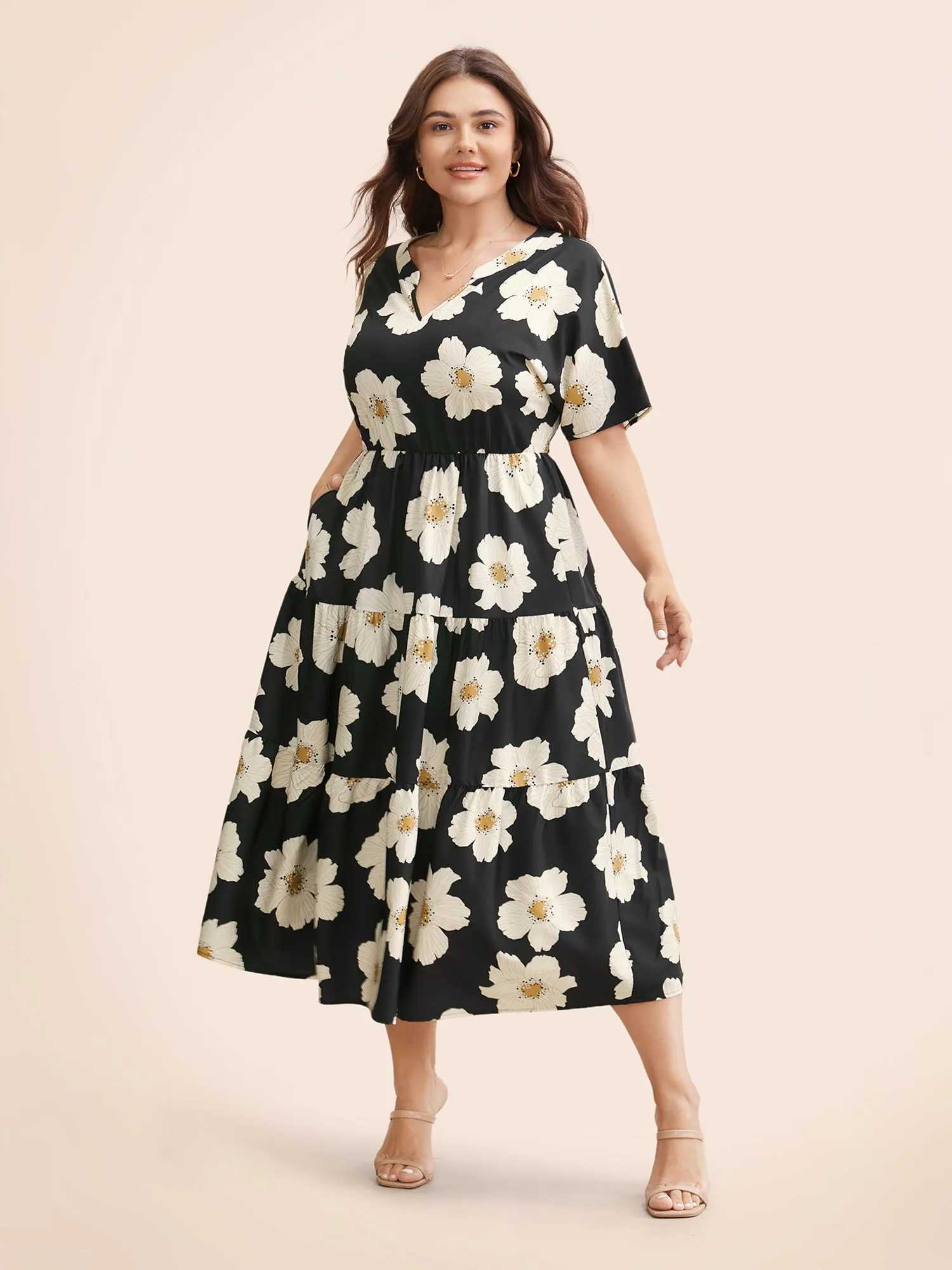 Floral Print Notched Ruffle Sleeve Dress sold by Bloomchic product image thumbnail 3