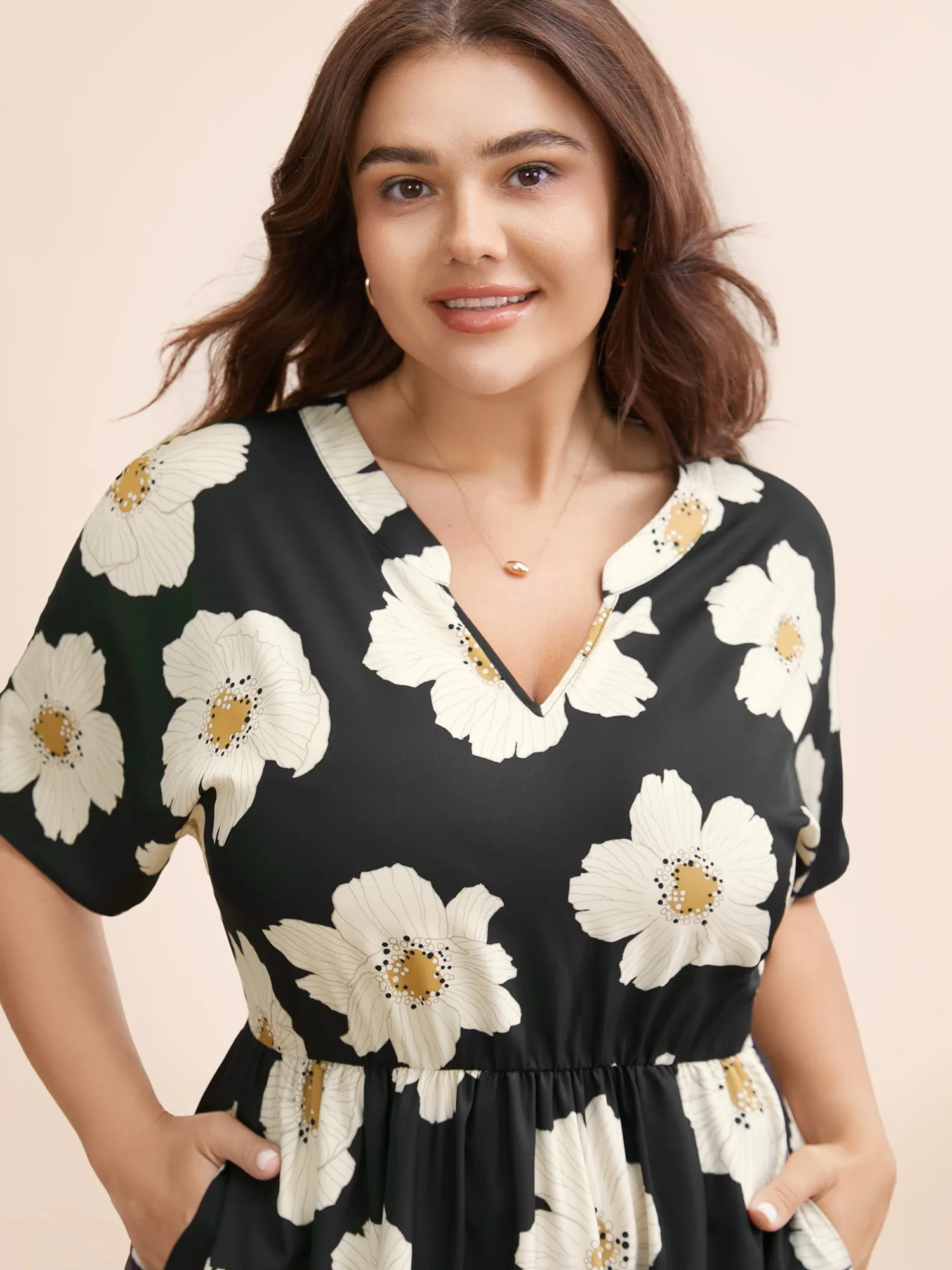 Floral Print Notched Ruffle Sleeve Dress sold by Bloomchic product image thumbnail 2