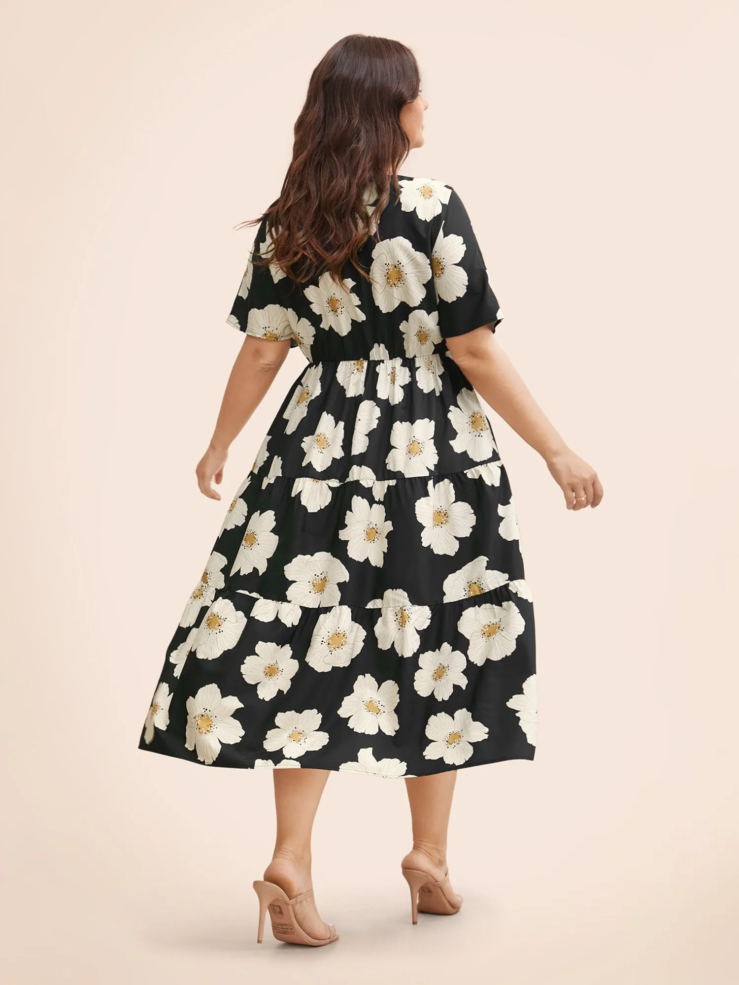 Floral Print Notched Ruffle Sleeve Dress sold by Bloomchic product image thumbnail 4