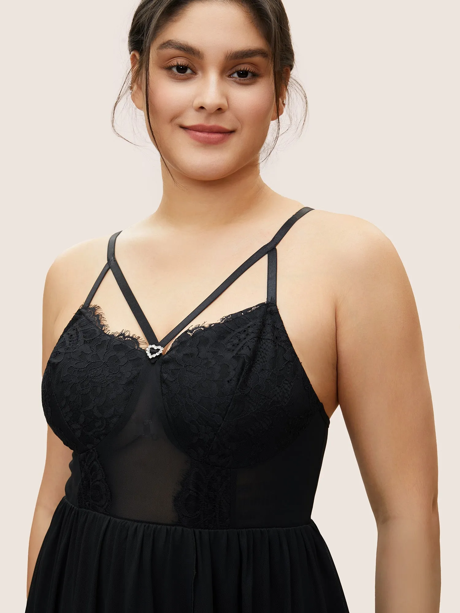 Heart Rhinestone Crisscross Split Hem Sleep Jumpsuit sold by Bloomchic product image thumbnail 3