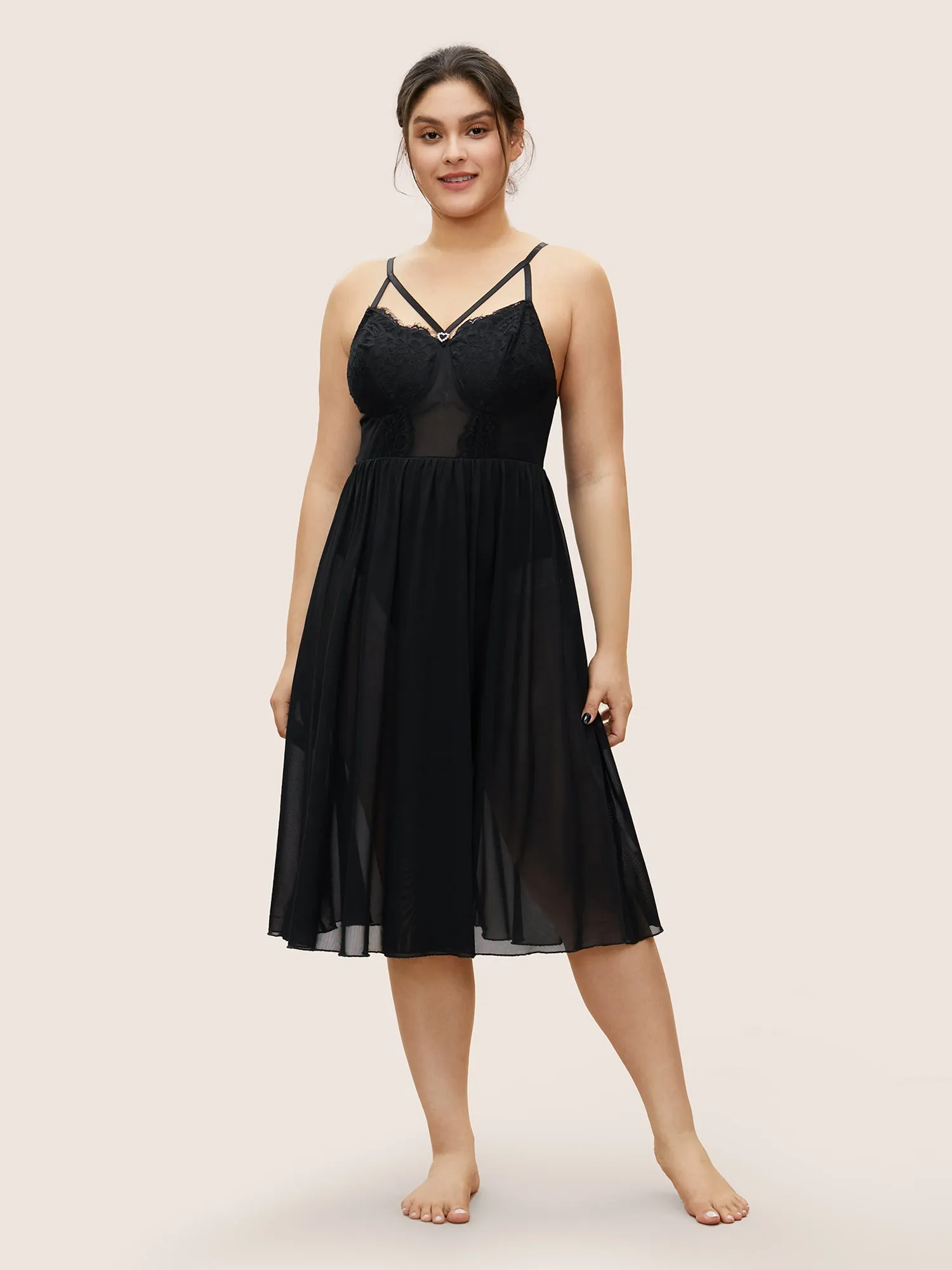 Heart Rhinestone Crisscross Split Hem Sleep Jumpsuit sold by Bloomchic