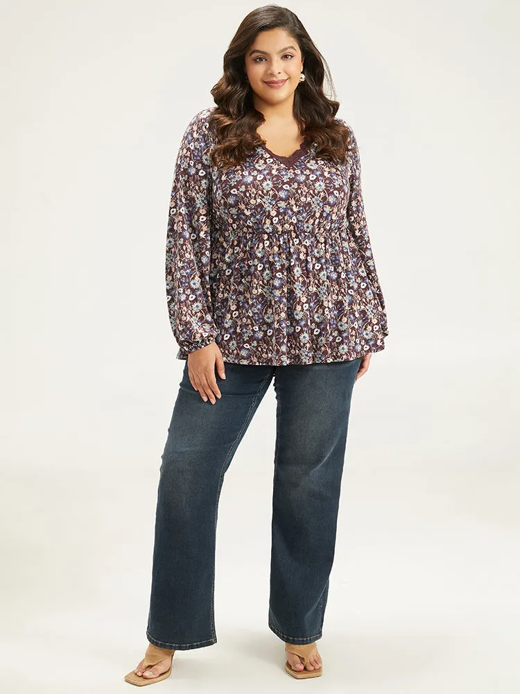 Lace Panel Lantern Sleeve Elastic Waist T-shirt sold by Bloomchic product image thumbnail 4